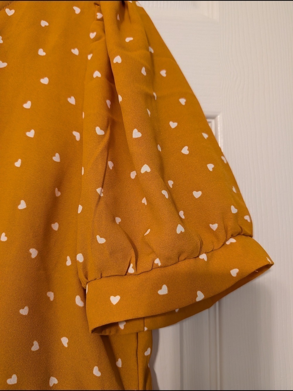 Mustard Heart Print Peplum Blouse - Picture 7 of 7